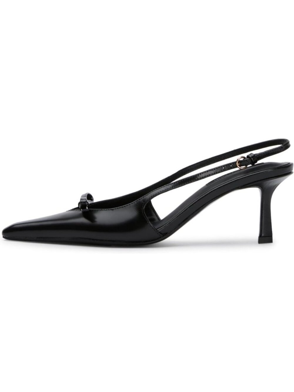 Women's Black Slingback Heels Bow Pointed Toe Kitten Backless Stiletto Heels